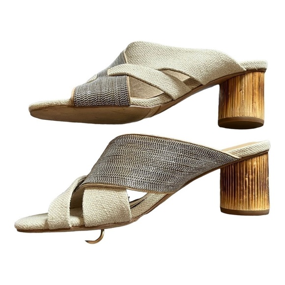 VANELI Lemmie linen metal bead cross strap slide, round bamboo reed heel, sz 7.5 - Picture 6 of 6